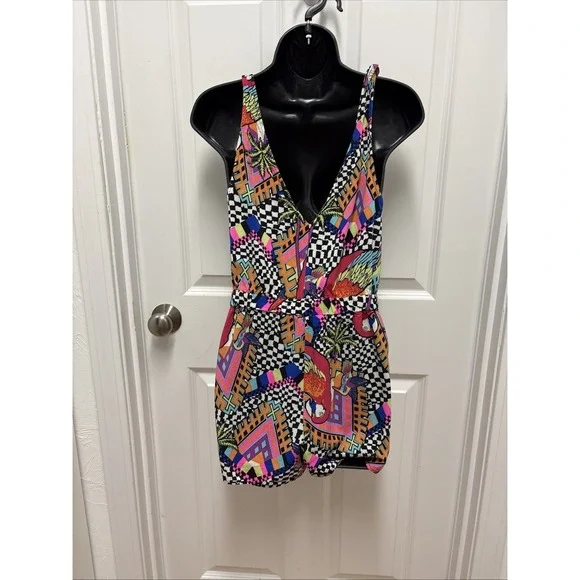 Mara Hoffman Sleeveless V- Neck Tropical Print Shorts Romper Women's Size Small - Picture 5 of 9
